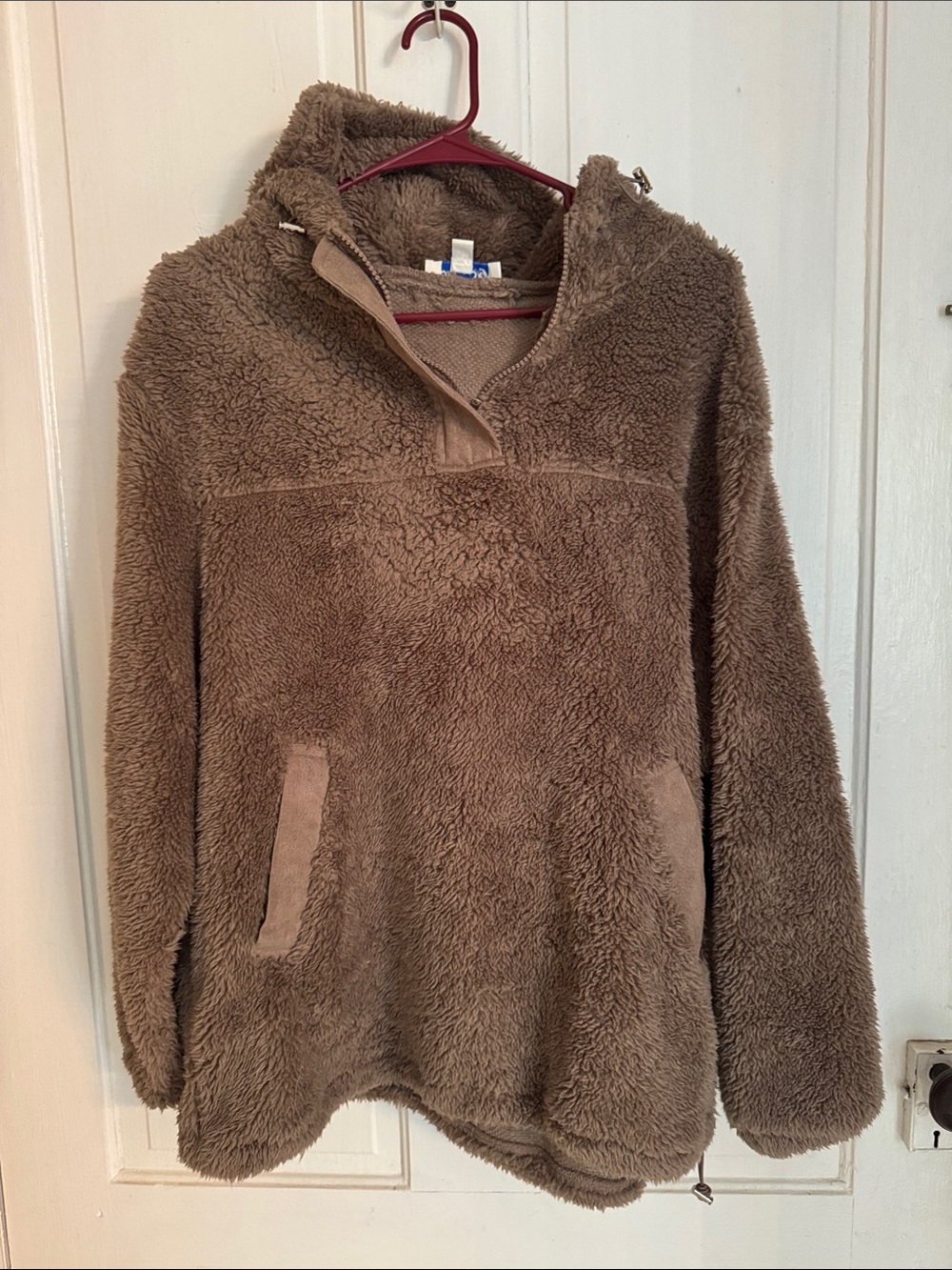 She + Sky Plush Faux-Sherpa Cowl Pullover - Brown